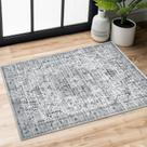 Tapete lavável SIILOOM, 2 x 3 pés, cinza, azul, branco, inspirado no vintage