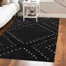 Tapete LIVEBOX Boho Lavável 120x180cm Algodão Preto e Branco
