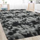 Tapete Merelax 152 x 244 cm de pelúcia macio tingido de preto e cinza