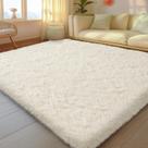 Tapete Mugorn 150 cm x 210 cm Fofo Creme Branco para Sala de Estar