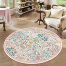 Tapete NakedCloud redondo 120 cm rosa claro lavável floral