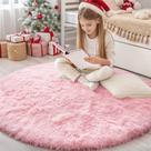 Tapete OLANLY rosa redondo de 120 cm lavável à máquina para quarto