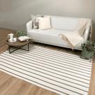Tapete para Sala e Quarto Artesanal 1,50 x 2,00m Cru Caramelo Trançado Decoração Minimalista Rústico Listrado Bege com Algodão