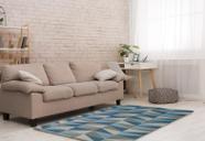Tapete Para Sala ou Quarto 2,50M x 1,32M Antiderrapante Miami Ladrilhos Azul