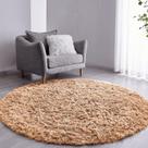 Tapete Pelo Alto Felpudo Peludo Macio Anti Derrapante Alérgico Bege Redondo 60 cm Sala Quarto Escritório