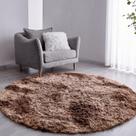 Tapete Pelo Alto Felpudo Peludo Macio Anti Derrapante Alérgico Mesclado Marrom Redondo 60 cm Sala Quarto Escritório
