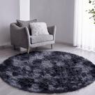 Tapete Pelo Alto Felpudo Peludo Macio Anti Derrapante Alérgico Mesclado Preto Redondo 60 cm Sala Quarto Escritório