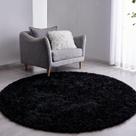 Tapete Pelo Alto Felpudo Peludo Macio Anti Derrapante Alérgico Preto Redondo 60 cm Sala Quarto Escritório