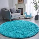 Tapete Pelo Alto Felpudo Peludo Macio Anti Derrapante Alérgico Turquesa Redondo 60 cm Sala Quarto Escritório