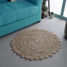 Tapete Ramanta Home Jute Crochet Tecido à Mão 90 cm Redondo Natural