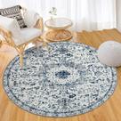 Tapete redondo Easy-Going 91 cm, azul boho, creme, lavável Tapete redondo Easy-Going 91 cm, azul boho, creme, lavável