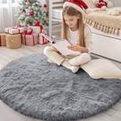 Tapete redondo OLANLY cinza claro para quarto 120 cm lavável à máquina
