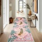 Tapete Runner Aldopein Oriental Tropical 60x180cm Lavável Rosa