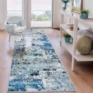 Tapete Runner GREFFY 2x6 para corredores, cozinha, lavável, azul