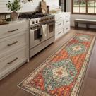 Tapete Runner Lahome Boho Tribal lavável 80 cm x 300 cm de ferrugem/azul-petróleo Tapete Runner Lahome Boho Tribal lavável 80 cm x 300 cm de ferrugem/azul-petróleo