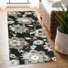 Tapete Runner Lahome Floral Preto Pequeno 60x120cm Antiderrapante Tapete Runner Lahome Floral Preto Pequeno 60x120cm Antiderrapante