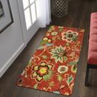 Tapete Runner Lahome vermelho floral 60x120cm lavável antiderrapante