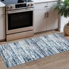 Tapete Runner Lansny Modern Abstract 60x150cm Cinza Azul Branco