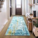 Tapete Runner Ompaa azul azul-petróleo 61 x 183 cm, antiderrapante, lavável