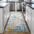 Tapete Runner Ompaa lavável antiderrapante azul 80x245cm para cozinha