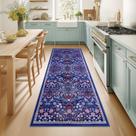 Tapete Runner PLHXFR ultrafino, macio, azul floral, 2,6 x 8 pés