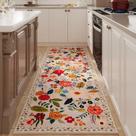 Tapete Runner Rugcomf lavável antiderrapante 80x240cm bege floral