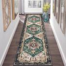 Tapete Runner Yamaziot lavável 60x240cm de lã sintética turquesa