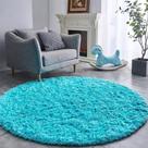 Tapete Sala Felpudo Peludo Turquesa Redondo 100 Cm
