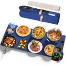 Tapete Térmico para Alimentos com Carregador Sem Fio, 86 x 38 cm, Extra Grande, Enrolável, Aquecimento Rápido para Alimentos com 7 Níveis de Temperatura e Timer de 8 Horas, Bandeja Elétrica de Aquecimento para Buffet e Festas (Azul)