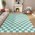 Tapete Terrug verde e branco quadriculado 180x270cm para sala de estar Tapete Terrug verde e branco quadriculado 180x270cm para sala de estar