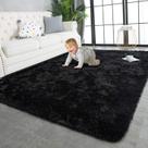 Tapete TWINNIS 274x366 cm Fluffy Plush Antiderrapante Preto