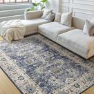Tapete ULTSOFE Lavável 1,5x2,1m Baixa Pelagem Boho Floral Multitons de Azul