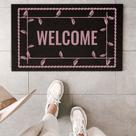 Tapete Welcome Preto Com Rosa 45x65cm - Antiderrapante