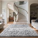 Tapete Zentavio 152x244 cm Cinza Branco Pelúcia High Pile