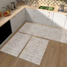 Tapetes para Cozinha Antiderrapante 3 Peças Jogo Passadeira 1,30m x 45cm Capacho 65cm x 45cm Decoração Bege Cru Caramelo Artesanal Jacquard