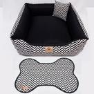 Tapetinho comedouro pet para cachorro e gato chevrom preto