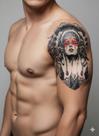 Tatuagem Temporária Braço Índia com Cocar Realista Preto e Vermelho 19x12cm Tattoo Masculina