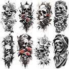 Tatuagens temporárias 8 peças Caveira & Rosa Braço Inteiro Vermelho e Preto Tatuagens temporárias 8 peças Caveira & Rosa Braço Inteiro Vermelho e Preto