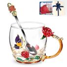 Taza de Té con Flores, Taza de Café Elegante de Vidrio Transparente con Mariposa y Rosa, con Cuchara y Caja de Regalo para Mamá, Esposa, Abuela, Amigas, Ideal para San Valentín, Navidad y Cumpleaños, para Jugos y Bebidas Calientes y Frías