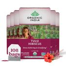 Tea Organic India Tulsi Hibiscus Herbal, sem cafeína, 108 sacos