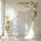 Tecido drapeado para arco de casamento PARTISKY Beige Chiffon 5,5 m Tecido drapeado para arco de casamento PARTISKY Beige Chiffon 5,5 m