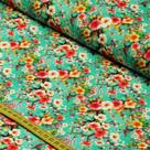 Tecido Estampado Para Patchwork - Oriental : Flores de Cerejeira Fundo Verde Claro com Pássaros (0,50x1,50)