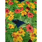 Tecido Gorgurinho Arara Azul Floral Vermelho - 1,50m de Largura
