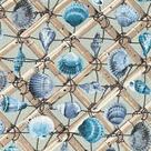 Tecido Jacquard Conchas Fundo Azul Claro - 1,40m de Largura