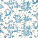 Tecido Jacquard Estampado Toile de Jouy Azul Bebê - 2,80m de Largura