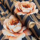 Tecido Oslo Estampado Rosas Fundo Chevron - 1,40m de Largura