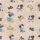 Tecido Oxford Estampado Pugs poá bege- 1,40m