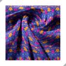 Tecido Poliéster Estampado Jacquard Festa Junina Flores e Bandeirinhas Azul - 1,40m