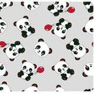 Tecido tricoline coleção panda cor cinza com vermelho 0,50x1,50 mts