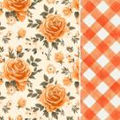 Tecido Tricoline Composê Floral Nice Laranja x Xadrez Mônaco 0,50x1,50mt